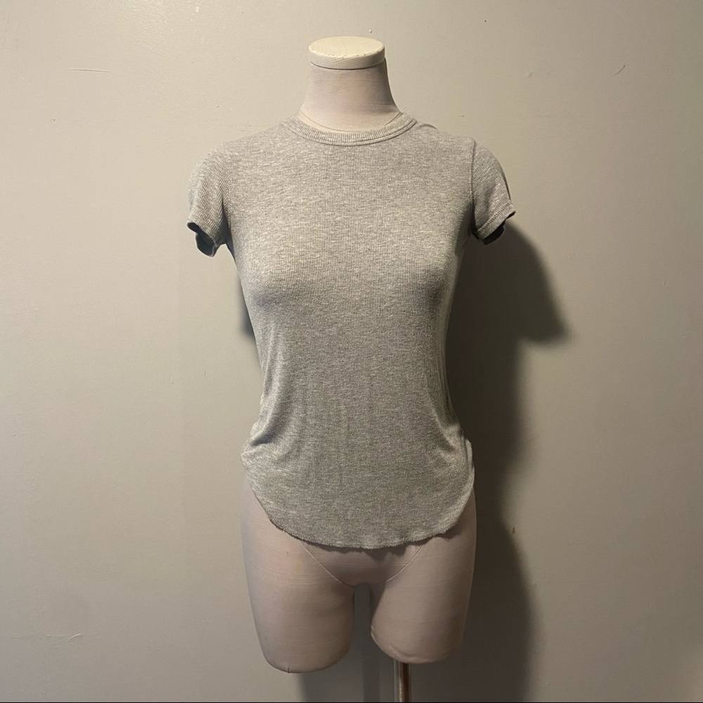 Zara Basics Light Gray Ribbed Layering T-Shirt
